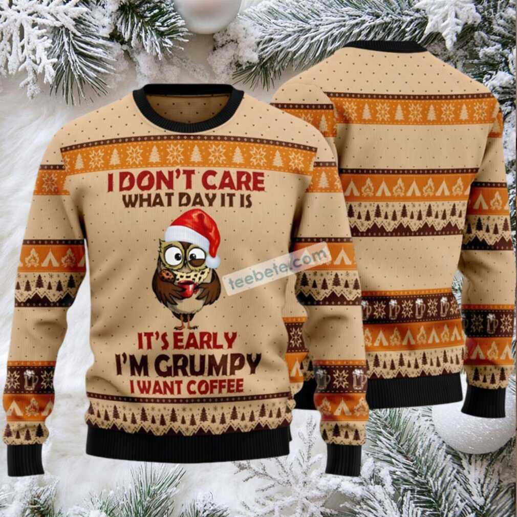 Grumpy Owl I Want Coffee Ugly Christmas Sweater Yellow Cheap Grumpy Owl I Want Coffee Ugly Christmas Sweater Yellow Cheap