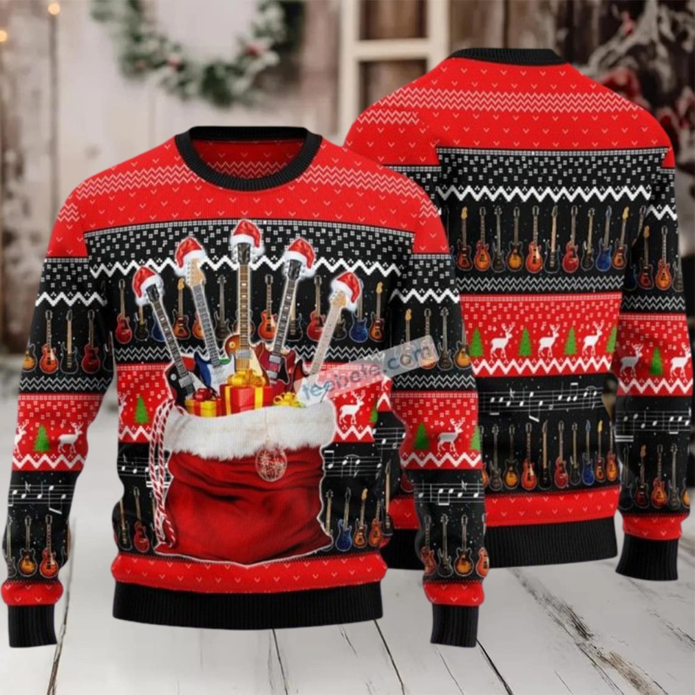 Guitar In Xmas Gift Bag Ugly Christmas Sweater Ugliest
