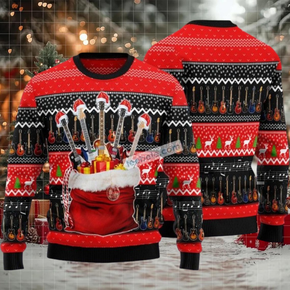 Guitar In Xmas Gift Bag Ugly Christmas Sweater Ugliest