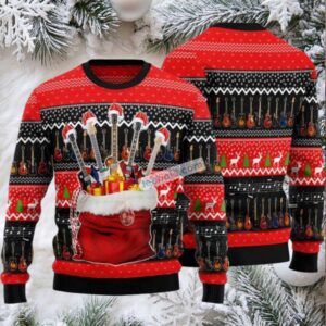 Guitar In Xmas Gift Bag Ugly Christmas Sweater Ugliest