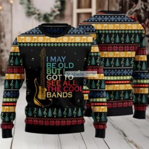 Guitar Old Cool Band Ugly Christmas Sweater Black Family