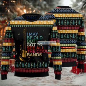 Guitar Old Cool Band Ugly Christmas Sweater Black Family