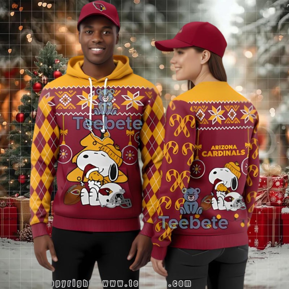 Peanuts Snoopy Arizona Cardinals Snoopy Xmas Tree Ugly 3D Zip Up Hoodie