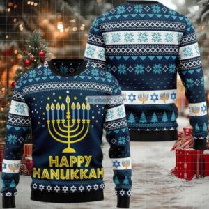Happy Hanukkah Candles Ugly Sweater Naughty