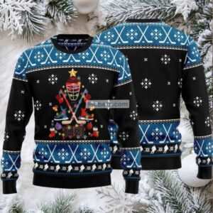 Happy Hockey Day Ugly Christmas Sweater Blue Light Up