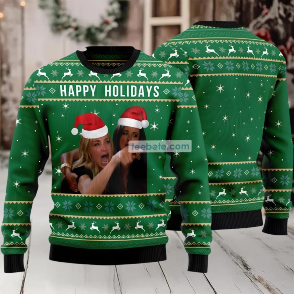 Happy Holiday Xmas Meme Ugly Christmas Sweater Green Crazy