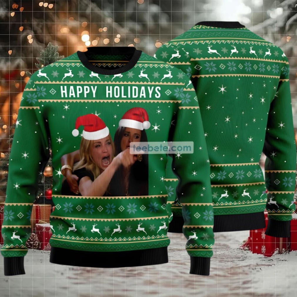 Happy Holiday Xmas Meme Ugly Christmas Sweater Green Crazy