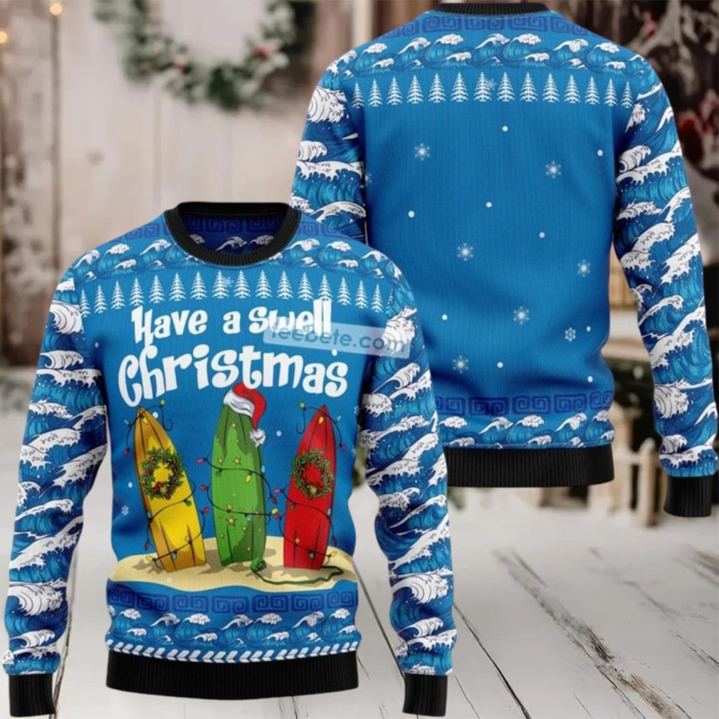 Have A Swell Christmas Surf Board Wreath Ugly Christmas Sweater Light Up Have A Swell Christmas Surf Board Wreath Ugly Christmas Sweater Light Up