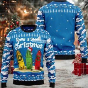 Have A Swell Christmas Surf Board Wreath Ugly Christmas Sweater Light Up