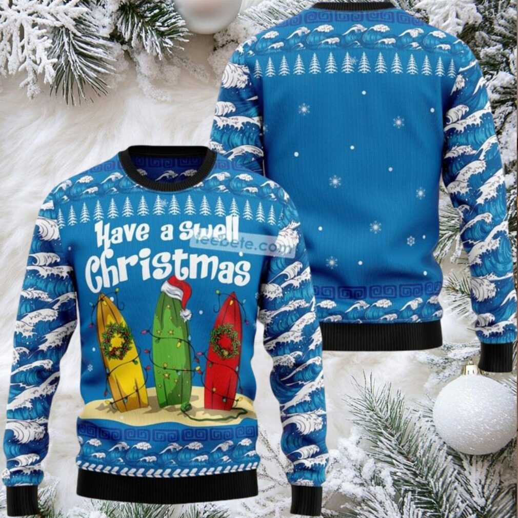 Have A Swell Christmas Surf Board Wreath Ugly Christmas Sweater Light Up Have A Swell Christmas Surf Board Wreath Ugly Christmas Sweater Light Up