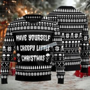 Have Yourself A Creepy Little Skull Ugly Christmas Sweater Black Womens