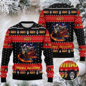 Have Yourself A Merry Little Kissmas Kiss Band 2025 Holiday Ugly Sweater