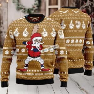 Ho Ho Ho Santa Claus Baseball Player Ugly Christmas Sweater Adults