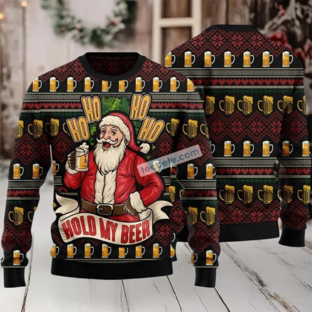 Ho Ho Hold Santa Claus Drink Beer Ugly Christmas Sweater Friends Black