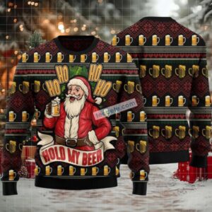 Ho Ho Hold Santa Claus Drink Beer Ugly Christmas Sweater Friends Black