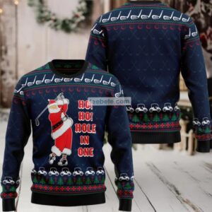 Ho Ho Hole In One Santa Claus Hockey Ugly Christmas Sweater Crazy