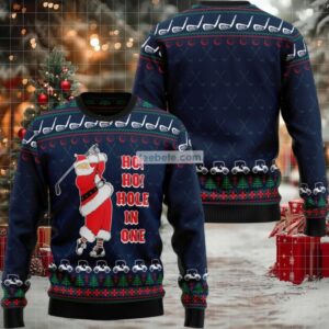 Ho Ho Hole In One Santa Claus Hockey Ugly Christmas Sweater Crazy