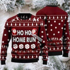 Hoho Home Run Santa Claus Baseball Ugly Christmas Sweater Red Mens