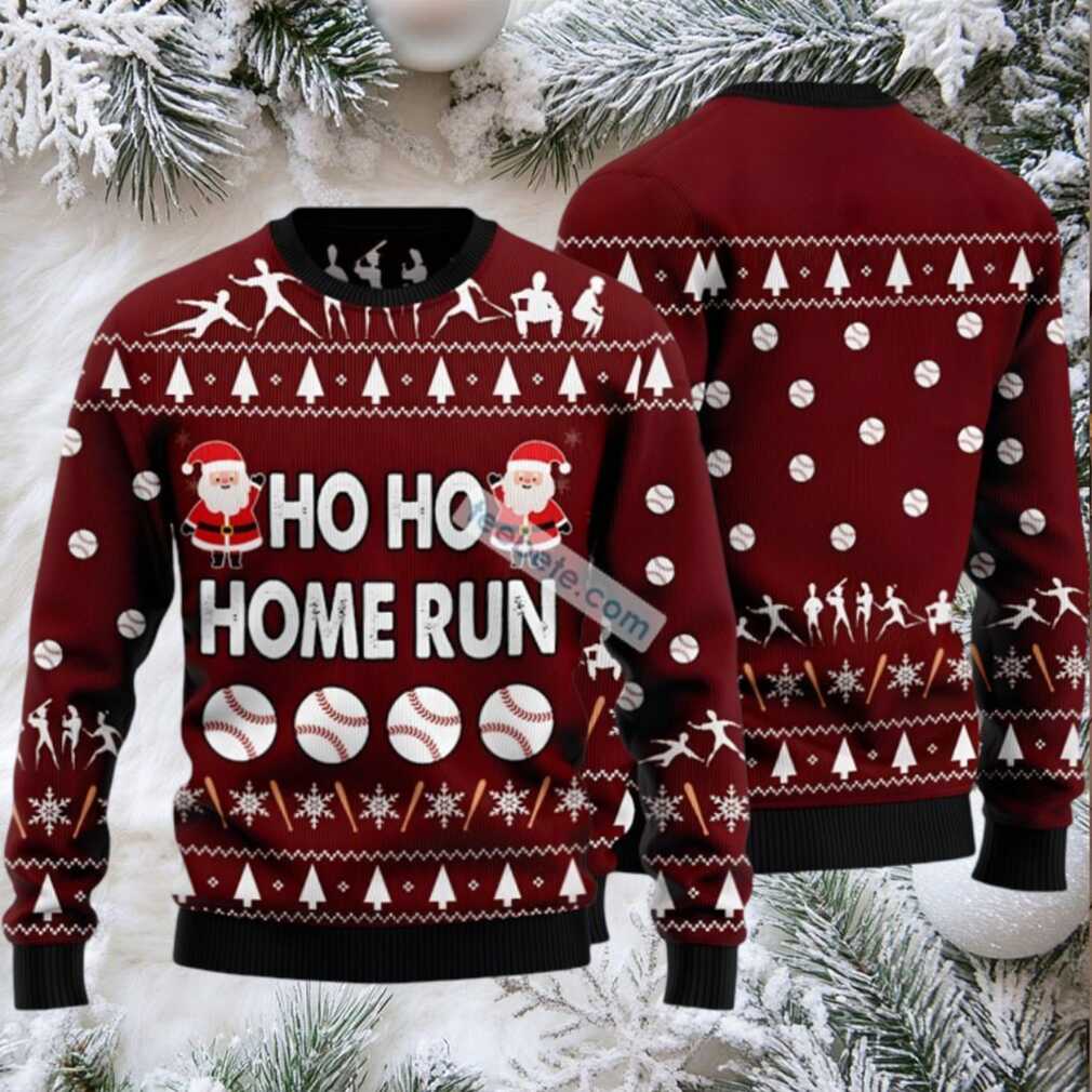 Hoho Home Run Santa Claus Baseball Ugly Christmas Sweater Red Mens front