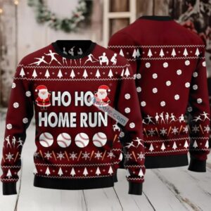 Hoho Home Run Santa Claus Baseball Ugly Christmas Sweater Red Mens