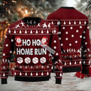 Hoho Home Run Santa Claus Baseball Ugly Christmas Sweater Red Mens