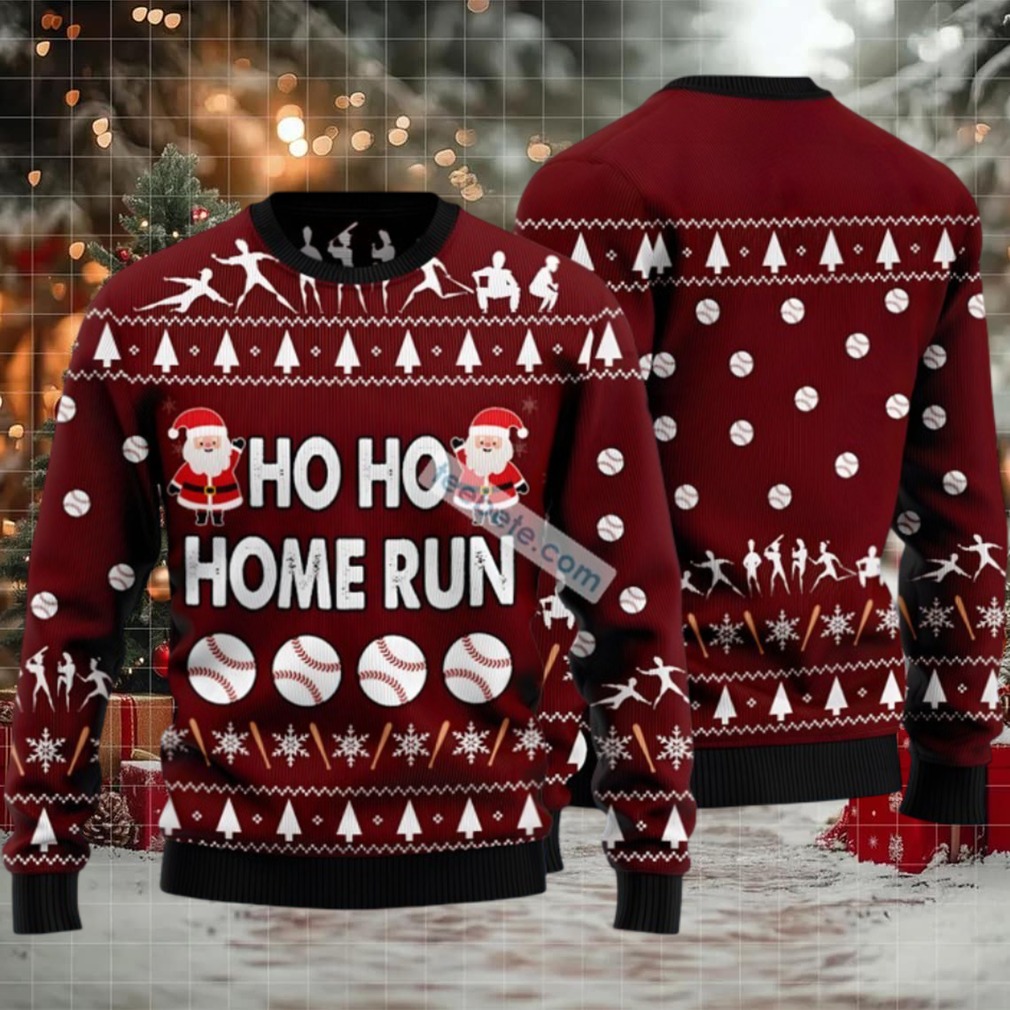 Hoho Home Run Santa Claus Baseball Ugly Christmas Sweater Red Mens Hoho Home Run Santa Claus Baseball Ugly Christmas Sweater Red Mens