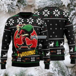 Hohoho Santa Claus Bring Gifts Skateboard Ugly Xmas Sweater