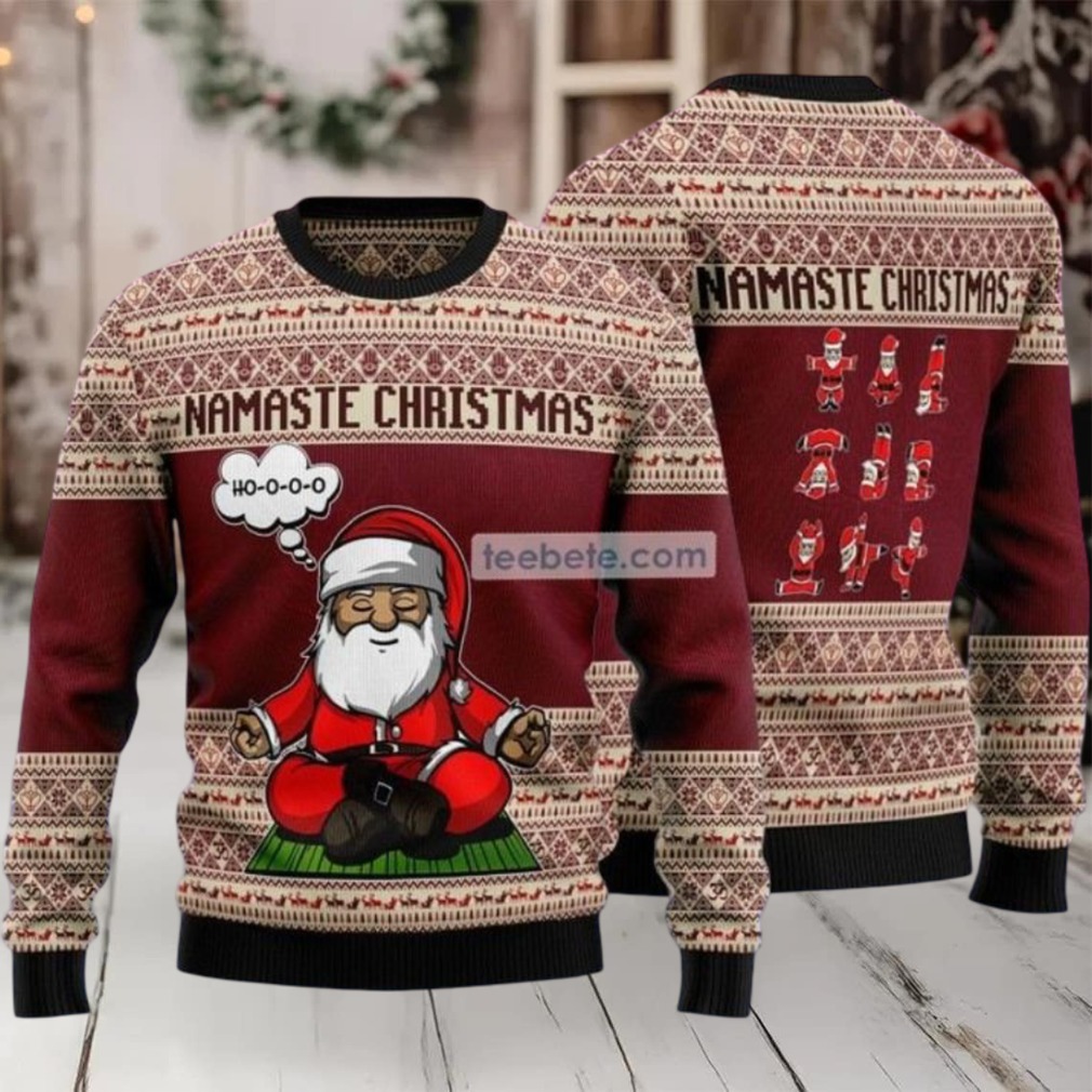 Hooo Namaste Christmas Yoga Santa Claus Ugly Christmas Sweater Best - Back of sweater
