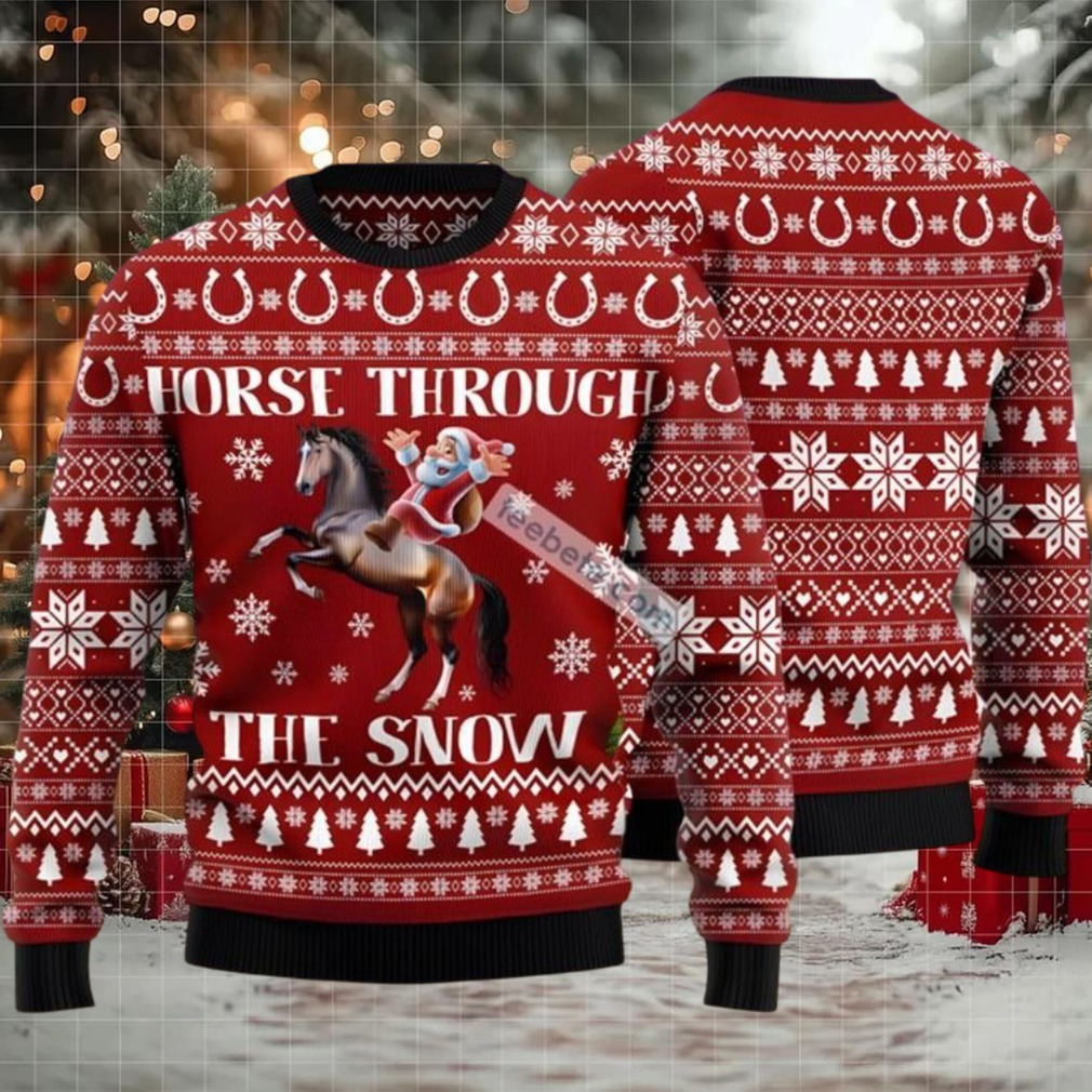 Horse Through The Snow Santa Claus Ugly Christmas Sweater Red Vacation Horse Through The Snow Santa Claus Ugly Christmas Sweater Red Vacation