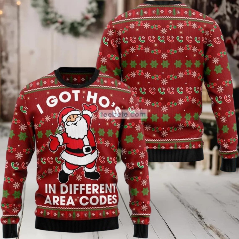 I Got Hos In Different Area Codes Santa Claus Ugly Christmas Sweater Cool - Detail Shot