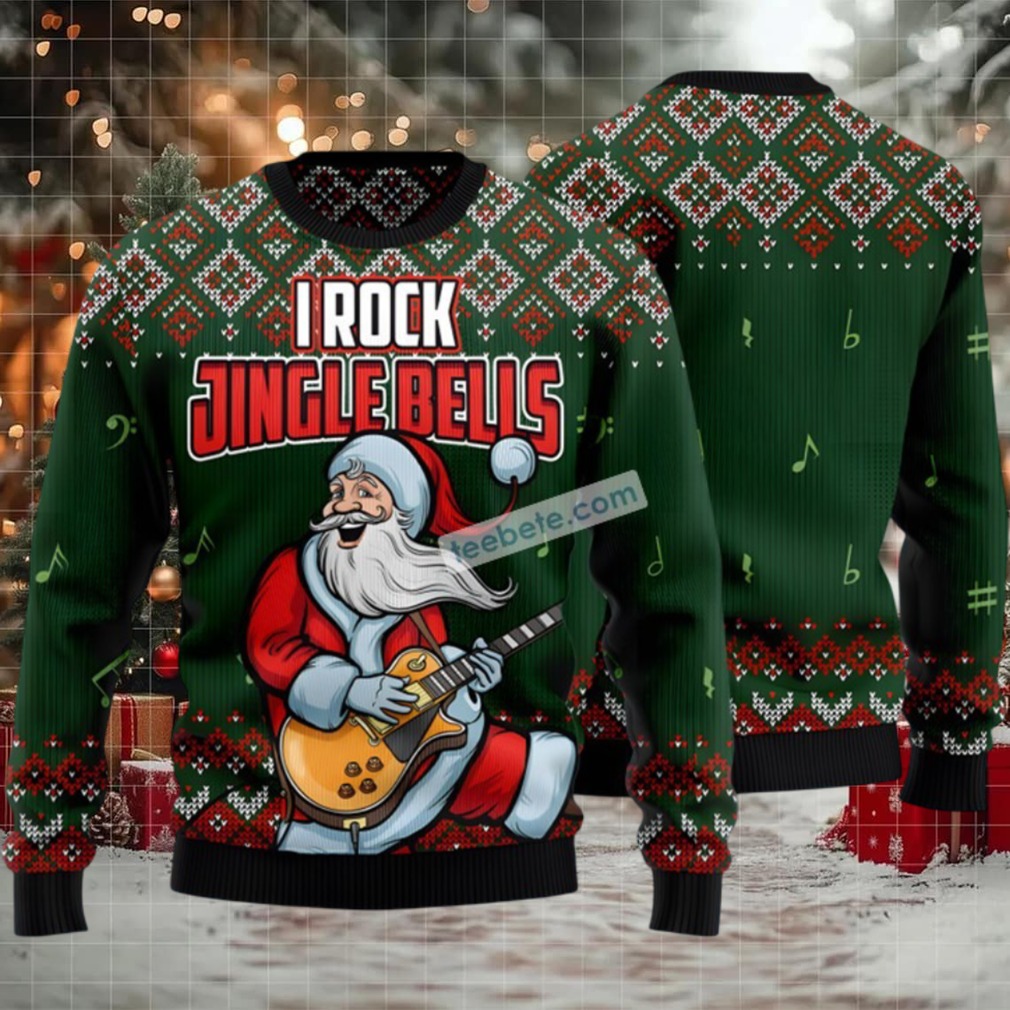 I Rock Jingle Bells Santa Claus Ugly Xmas Sweater Green Womens I Rock Jingle Bells Santa Claus Ugly Xmas Sweater Green Womens