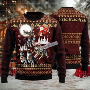 Siberian Husky Reindeers Pull Ugly Christmas Sweater Red Naughty