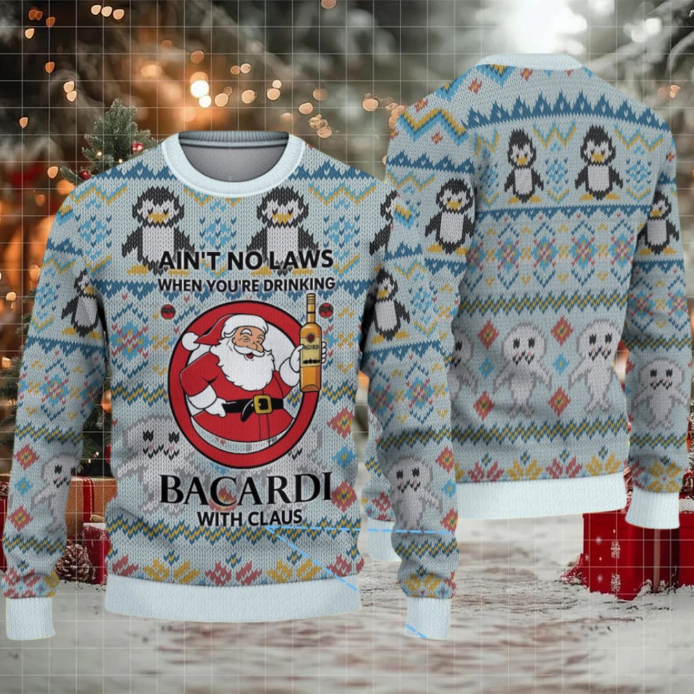 Ice Blue Penguin & Polar Bear Fair Isle Bacardi “With Claus” Ugly Christmas Sweater Ice Blue Penguin & Polar Bear Fair Isle Bacardi “With Claus” Ugly Christmas Sweater