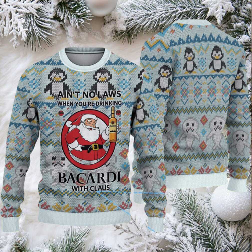 Ice Blue Penguin & Polar Bear Fair Isle Bacardi “With Claus” Ugly Christmas Sweater Ice Blue Penguin & Polar Bear Fair Isle Bacardi “With Claus” Ugly Christmas Sweater