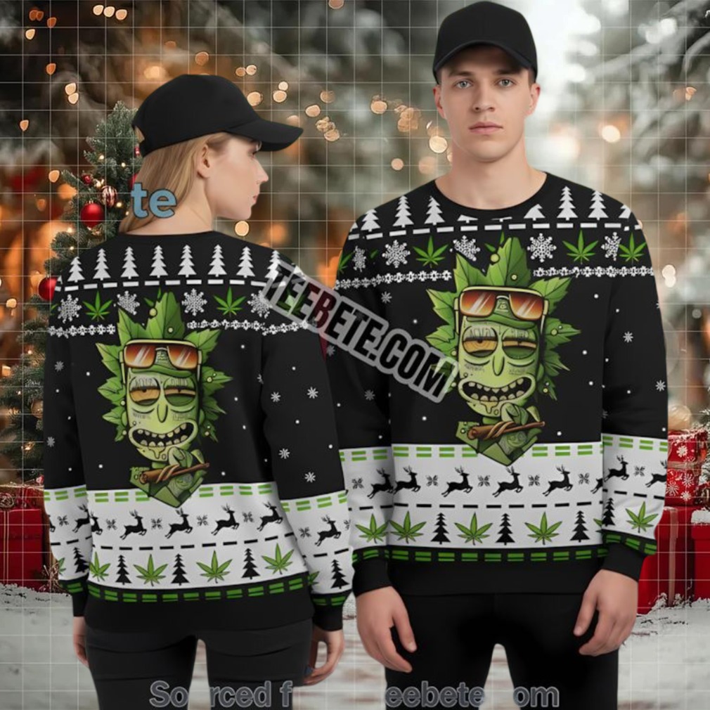 Rick And Morty Weed Leaf Ugly Christmas Sweater Green Family Rick And Morty Weed Leaf Ugly Christmas Sweater Green Family