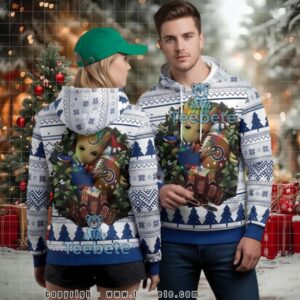 Indianapolis Colts Baby Groot Christmas Wreath Ugly 3D Hoodie Design