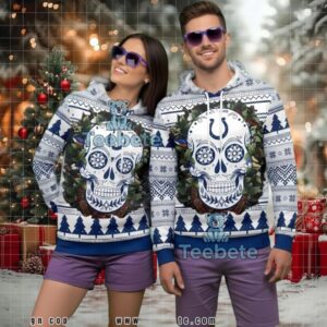 Indianapolis Colts Blue Sugar Skull Ugly Christmas 3D Hoodie Fan Gift