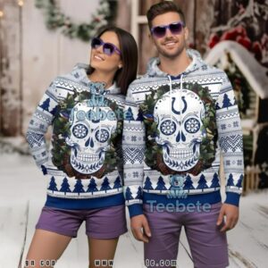 Indianapolis Colts Blue Sugar Skull Ugly Christmas 3D Hoodie Fan Gift
