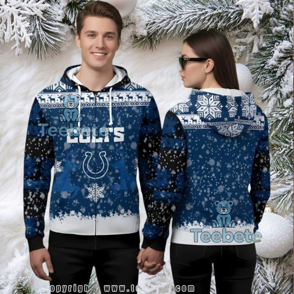 Indianapolis Colts Blue Winter Snowflakes Ugly Christmas 3D Hoodie Indianapolis Colts Blue Winter Snowflakes Ugly Christmas 3D Hoodie