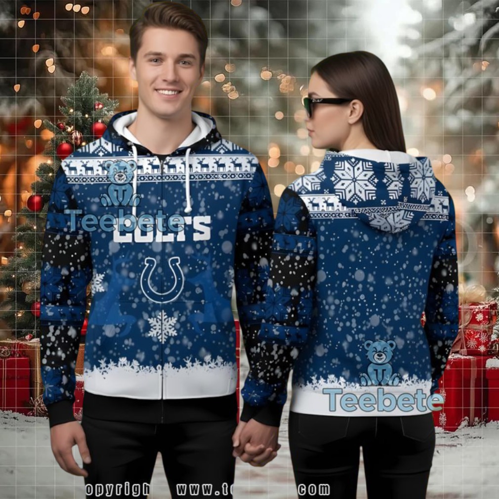 Indianapolis Colts Blue Winter Snowflakes Ugly Christmas 3D Hoodie Indianapolis Colts Blue Winter Snowflakes Ugly Christmas 3D Hoodie