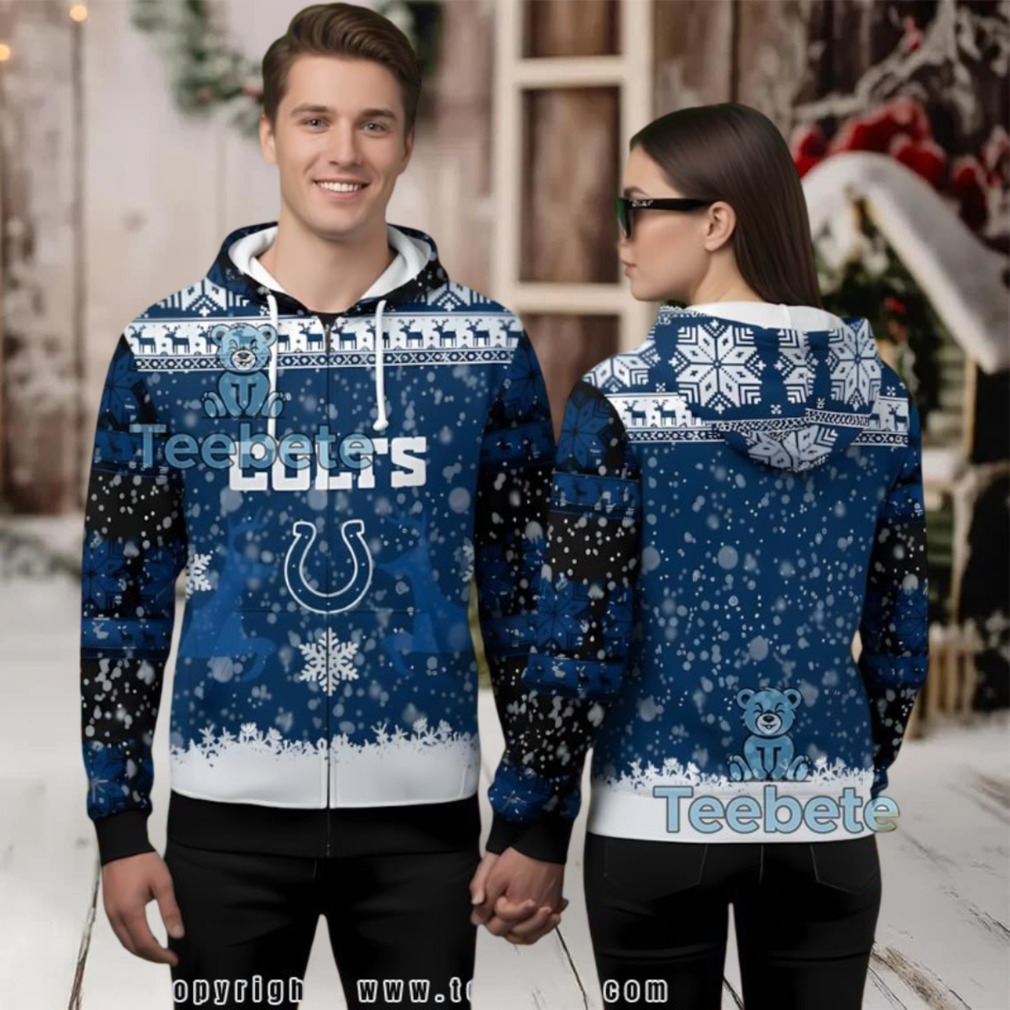 Indianapolis Colts Blue Winter Snowflakes Ugly Christmas 3D Hoodie Indianapolis Colts Blue Winter Snowflakes Ugly Christmas 3D Hoodie