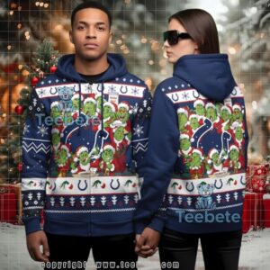 Indianapolis Colts Grinch Santa Claus Christmas Ugly 3D Hoodie