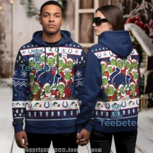 Indianapolis Colts Grinch Santa Claus Christmas Ugly 3D Hoodie