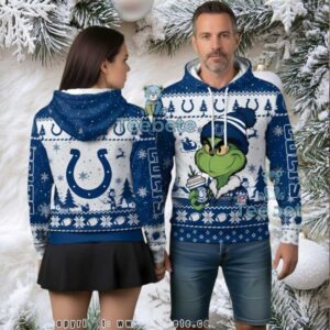 Indianapolis Colts Grinch With Coffee Cup Ugly Christmas 3D Hoodie Indianapolis Colts Grinch With Coffee Cup Ugly Christmas 3D Hoodie