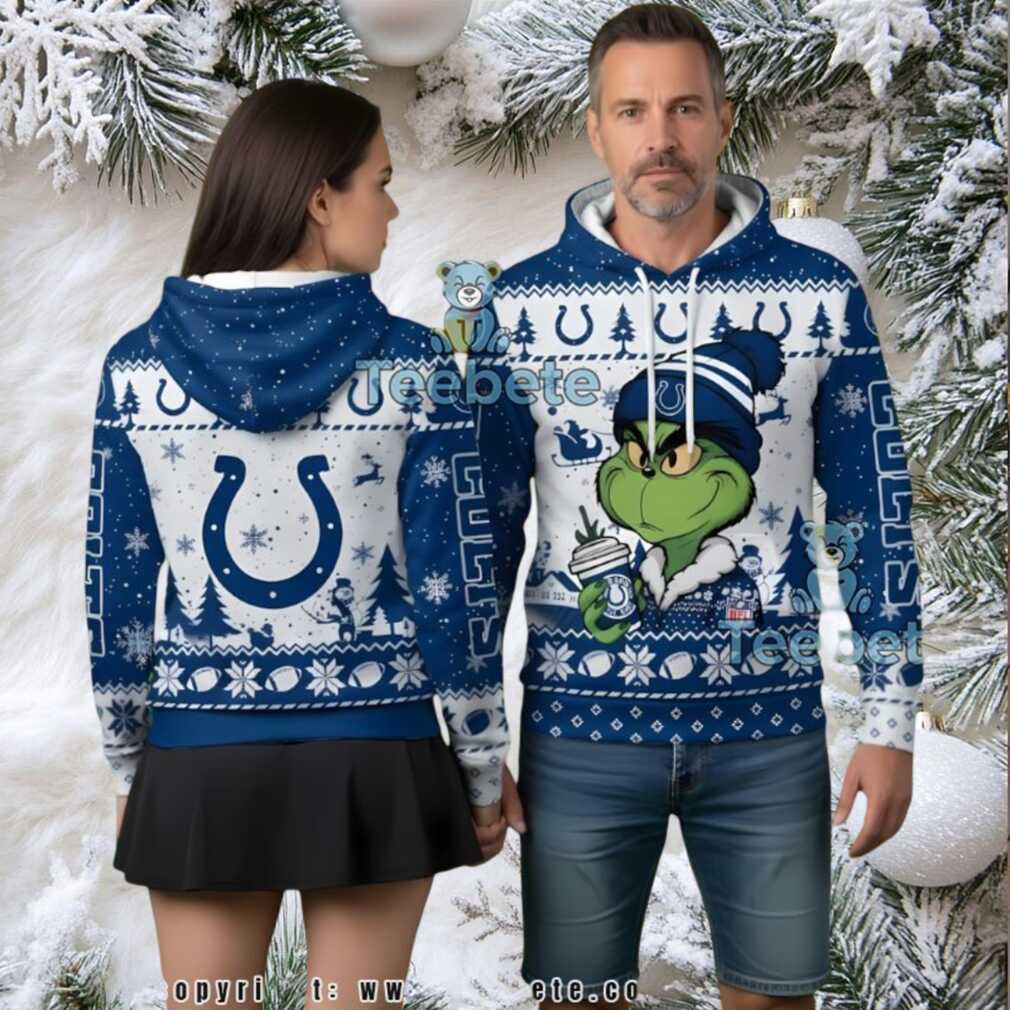 Indianapolis Colts Grinch With Coffee Cup Ugly Christmas 3D Hoodie Indianapolis Colts Grinch With Coffee Cup Ugly Christmas 3D Hoodie