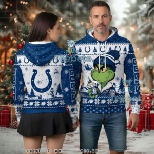 Indianapolis Colts Grinch With Coffee Cup Ugly Christmas 3D Hoodie