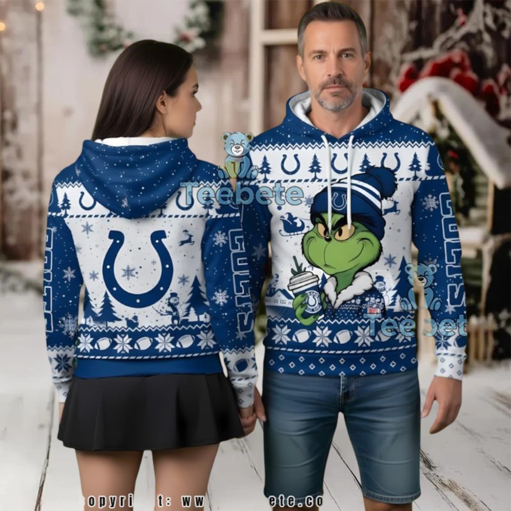 Indianapolis Colts Grinch With Coffee Cup Ugly Christmas 3D Hoodie Indianapolis Colts Grinch With Coffee Cup Ugly Christmas 3D Hoodie