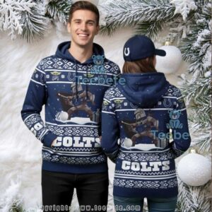 Indianapolis Colts Mandalorian Baby Yoda Ugly Christmas 3D Hoodie Men