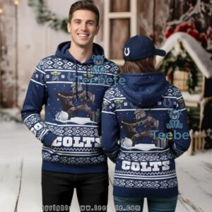 Indianapolis Colts Mandalorian Baby Yoda Ugly Christmas 3D Hoodie Men