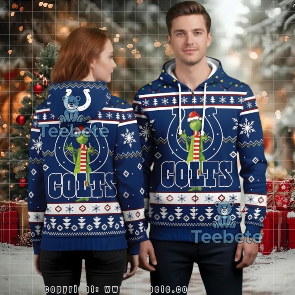 Indianapolis Colts Merry Grinchmas Blue Snowflake Ugly Christmas 3D Hoodie Indianapolis Colts Merry Grinchmas Blue Snowflake Ugly Christmas 3D Hoodie